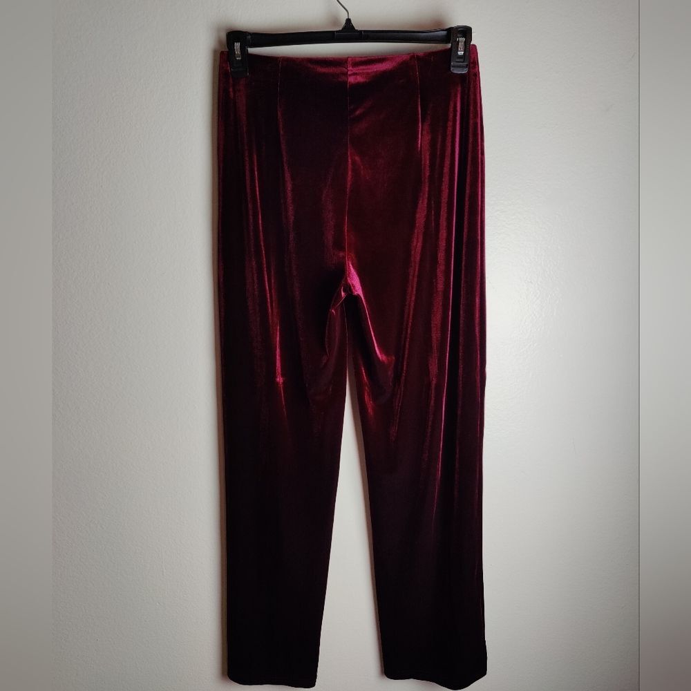 VTG Y2K NY & Co Dark Wine Red Stretch Velour Track Leisure Wide Leg Pants, M - Picture 4 of 7